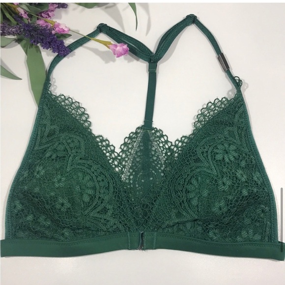 VICTORIA SECRET BODY BY VICTORIA EMERALD GREEN LACE BRALETTE SNAP FRONT XS - Picture 3 of 14